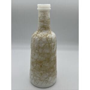 Vintage Hazel‑Atlas Golden Spaghetti String Milk Glass Bottle – 10” 1954